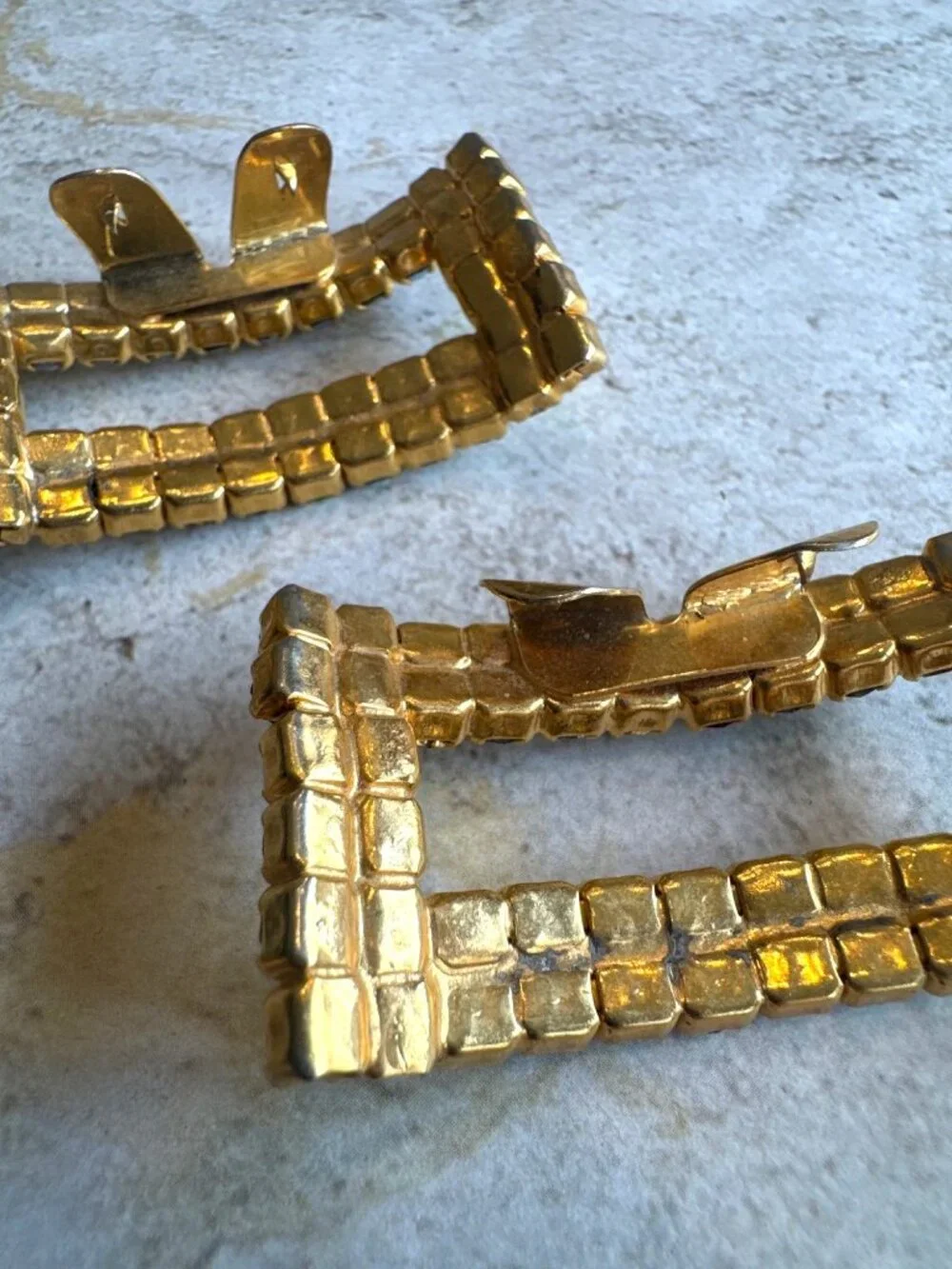 Vintage Rhinestone Gold Rectangular Shoe Clips 2-Inch - Picture 7 of 7